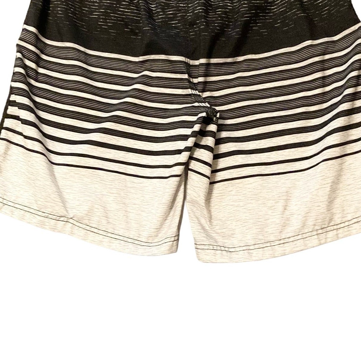 U.S. Apparel Swim Trunks Men Large Black Grayish White Stripe Drawstring Beachy