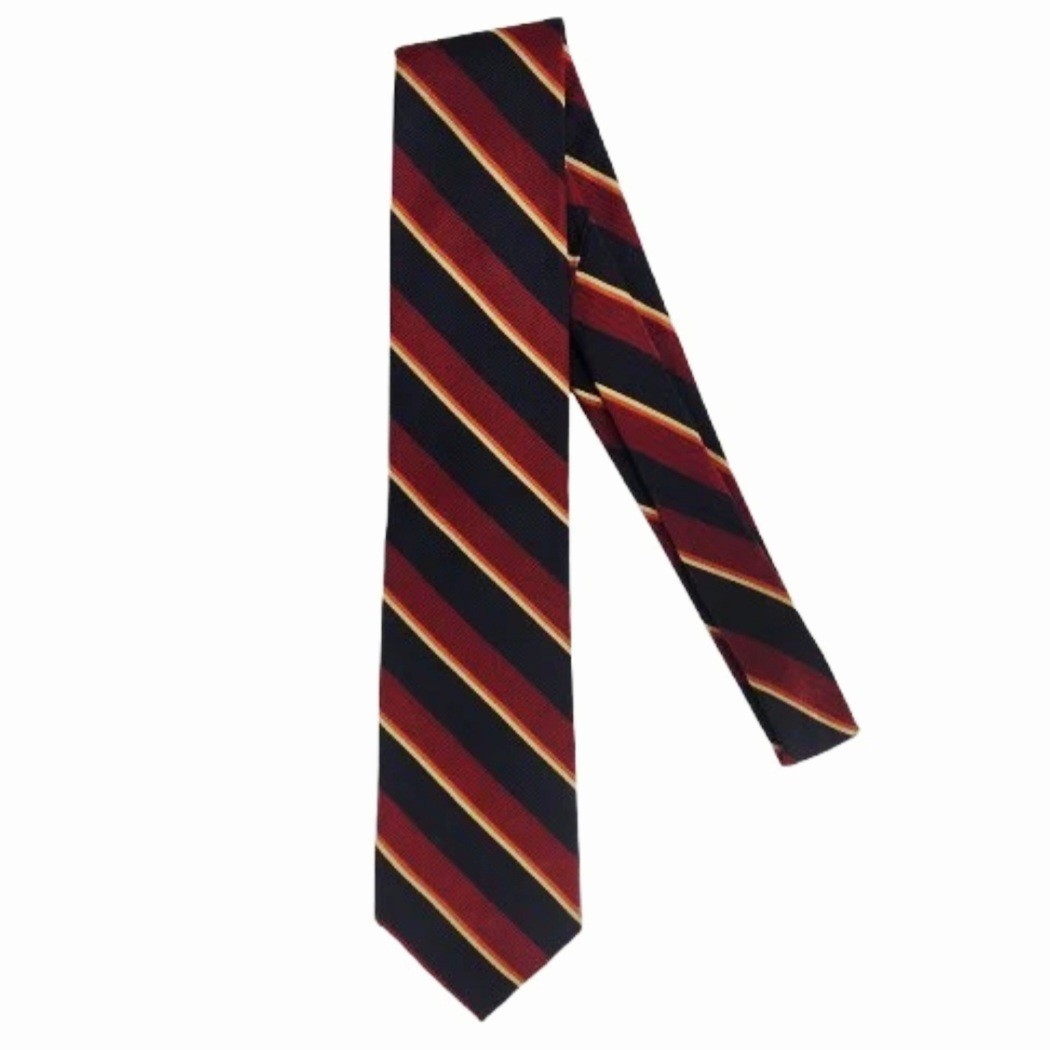 Vtg. Club Shop/Jack Henry 100% Silk Red Black Yellow Orange Classic Stripe Tie