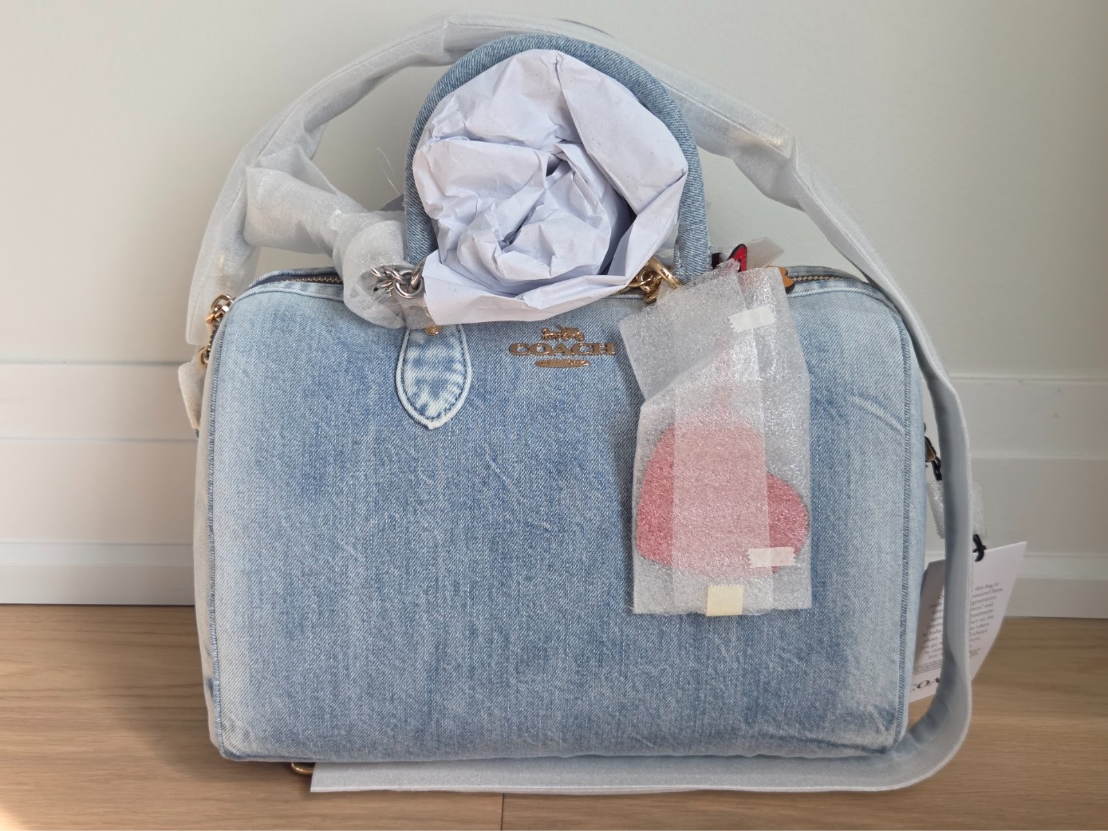 Coach Rowan Large Satchel Bag In Loved Denim With Charms | Brand New CDY75