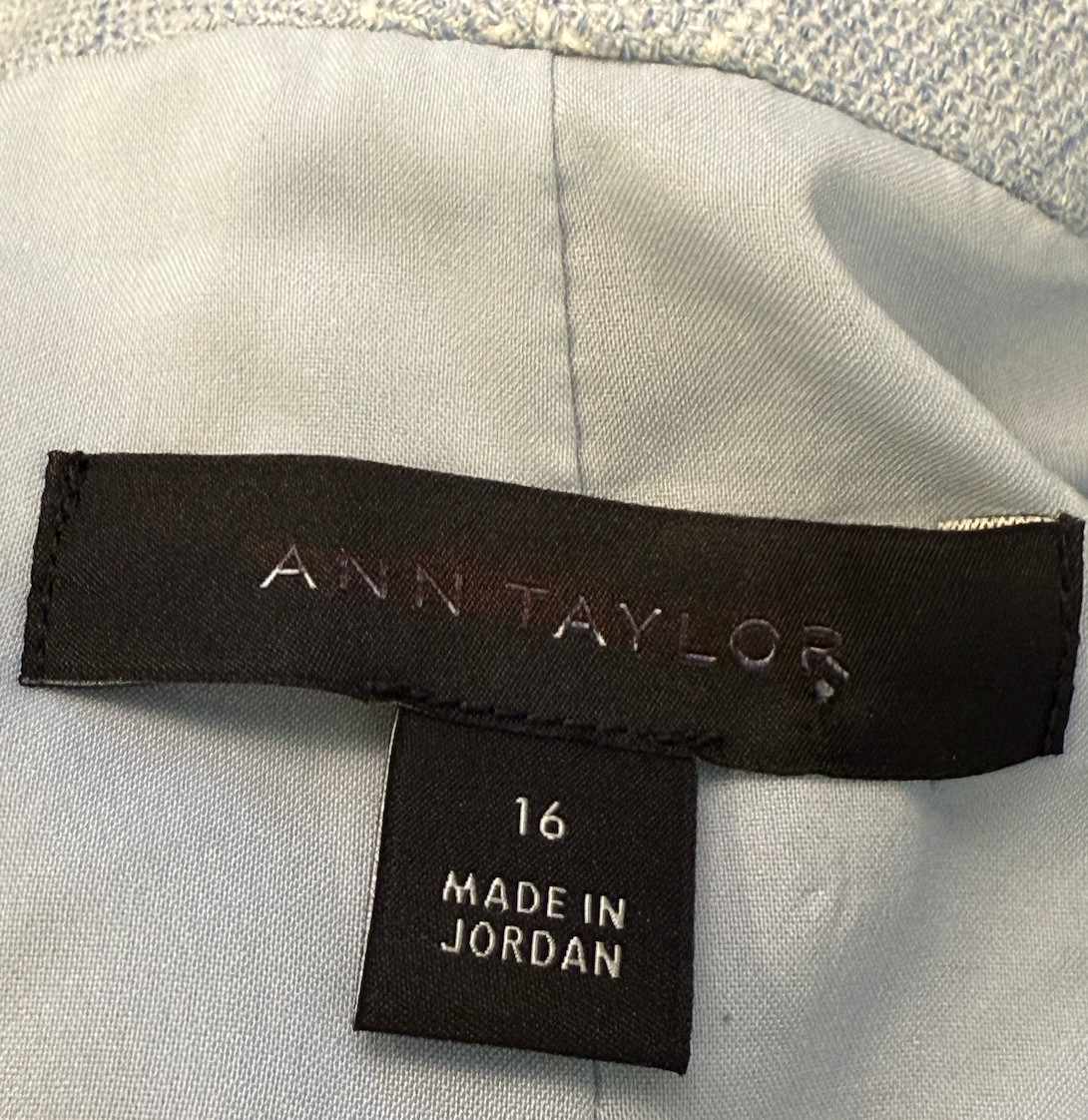 NEW ANN TAYLOR BLUE THE CUTAWAY WINDOWPANE BLAZER JACKET SZ 16