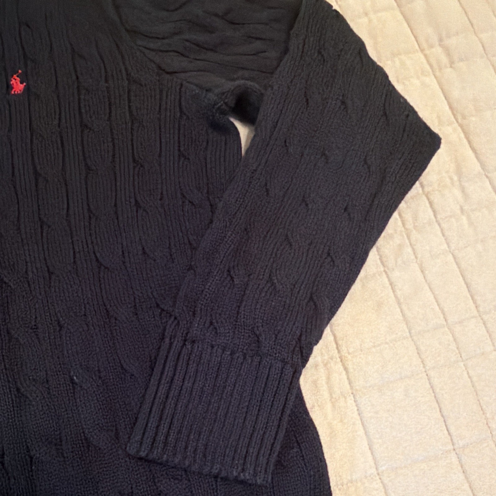 Polo Ralph Lauren Boys BLACK Cable-Knit 1/4 Zip Pullover Sweater L 14/16