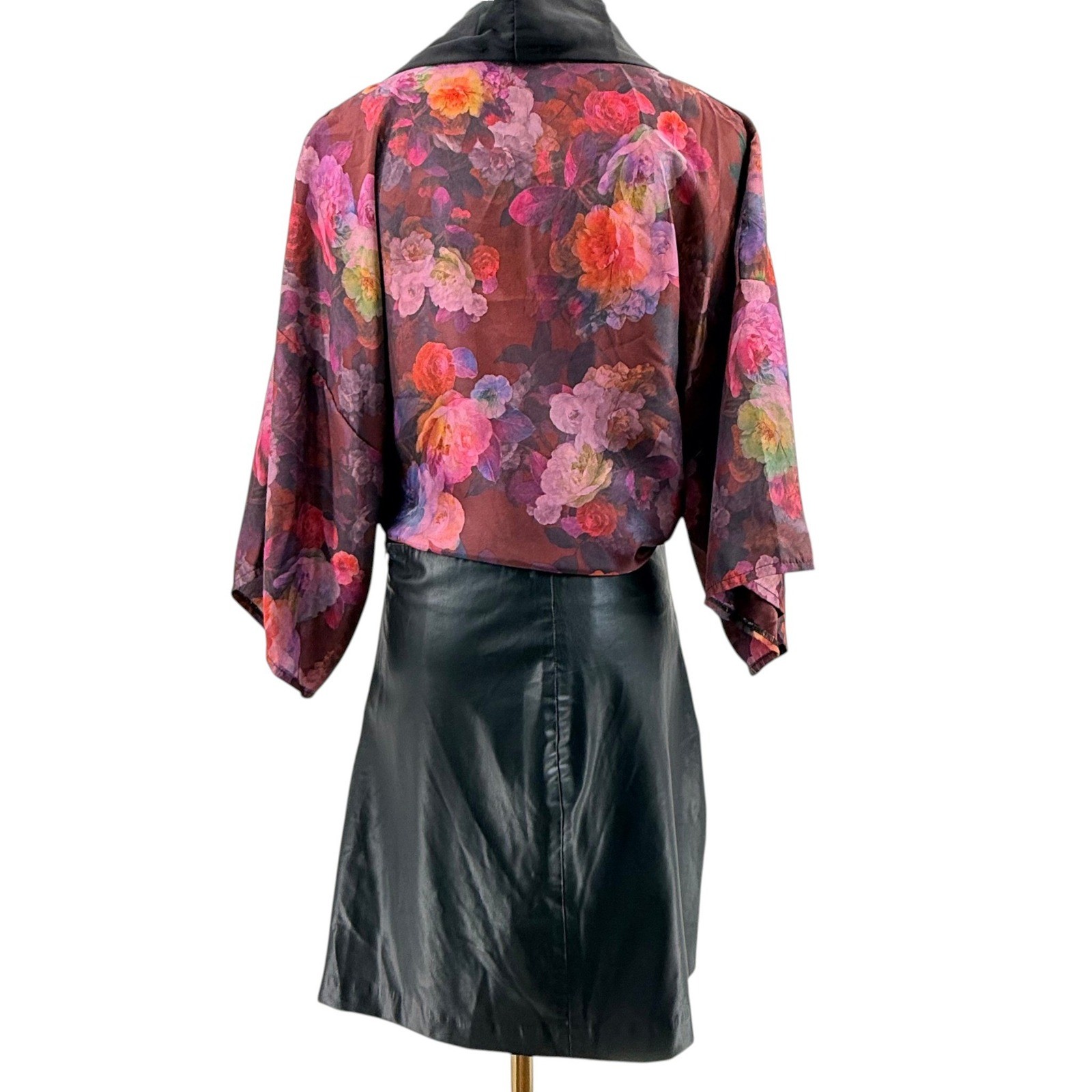 One & Only Women’s Floral Kimono Wrap Top Shirt Burgundy Pink Medium