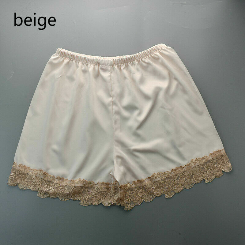 Lady Satin Lace Underwear Underpants Loose Faux Silk Nightwear Sleepwears Casual