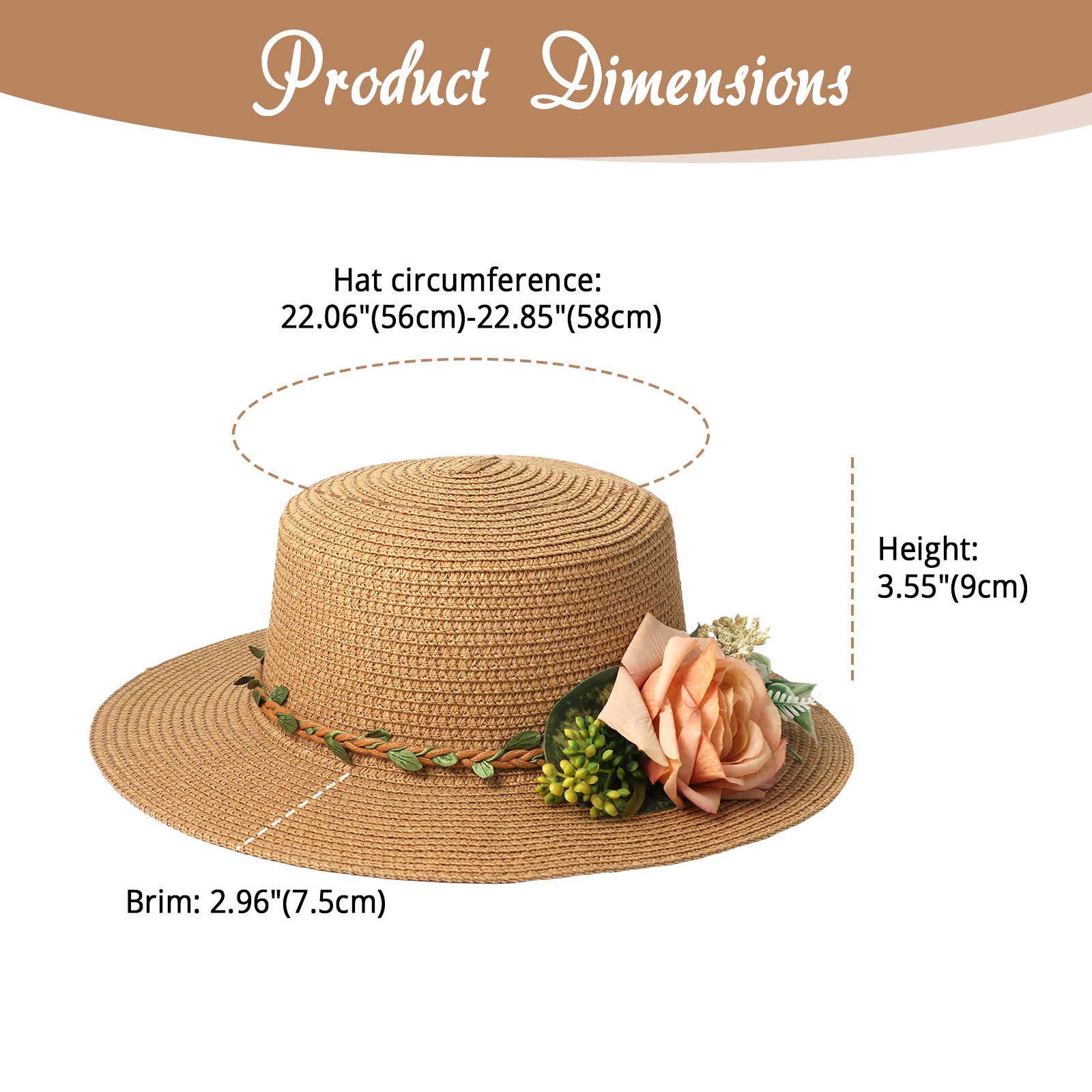Women’s 3D Floral Decor Straw Wide Brim Flower Sun Hat Summer Outdoor Beach Hat