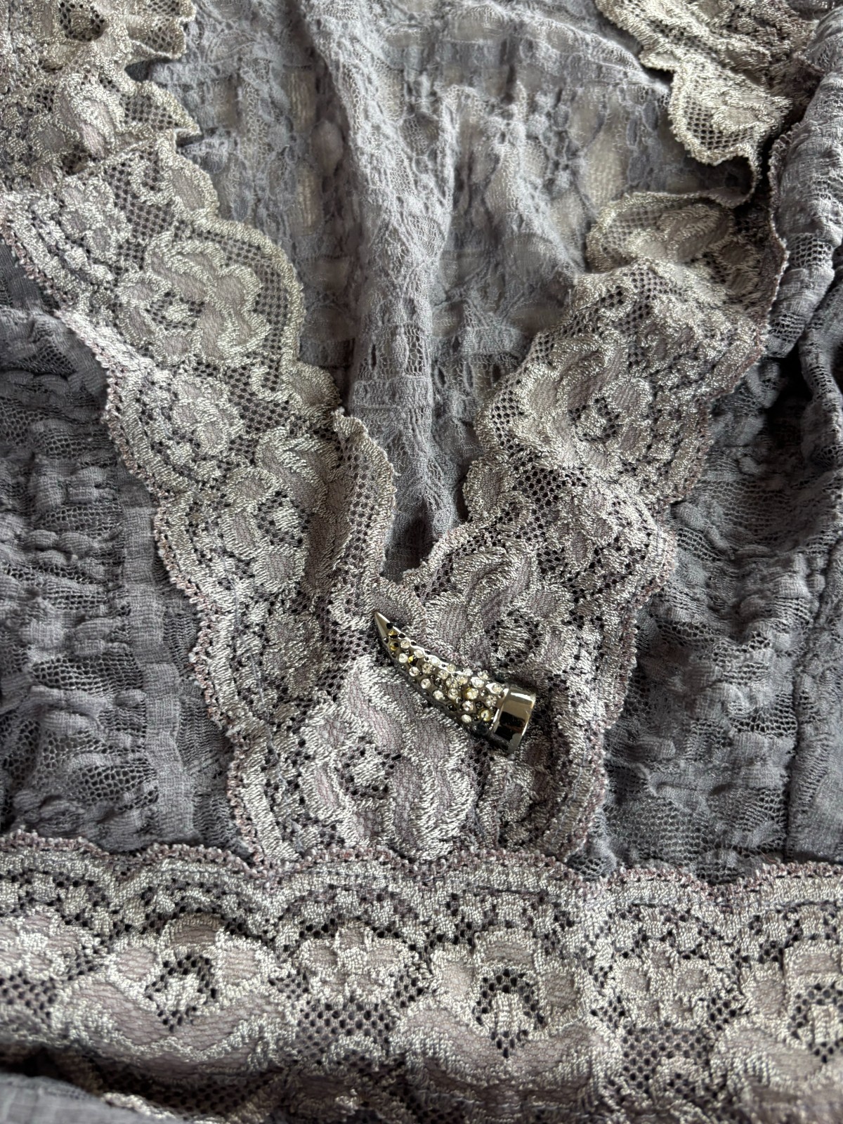 Roberto Cavalli Lace Knit Top Sheer Romantic Boho Designer Luxury Gray Vintage