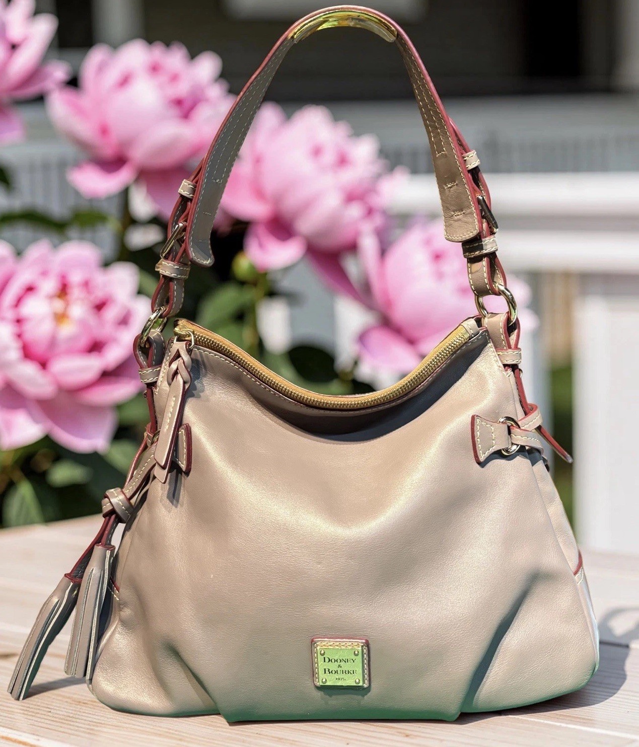 Dooney Bourke Elephant Gray Teagan Hobo Shoulder Bag Smooth European Leather