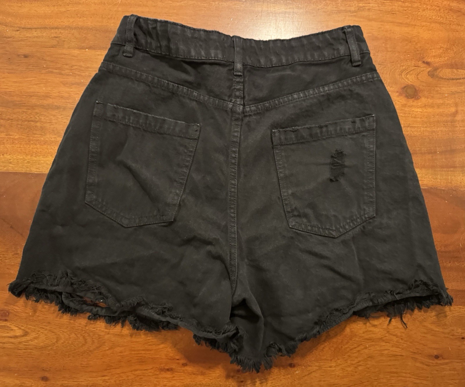 91 Cotton On High Flashback Destroyed Frayed Hem Black Denim Shorts Sz 6