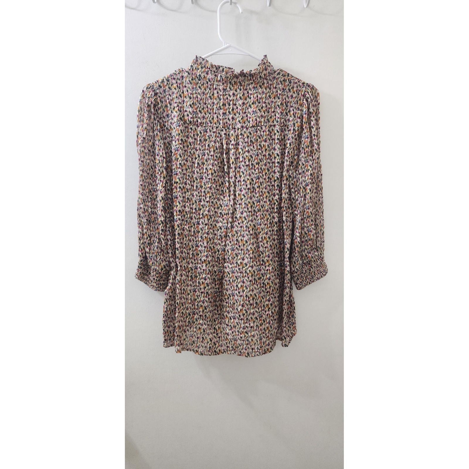 ba&sh Lady Top Multi Color Abstract Pleated Ruffle Neck Blouse Size 1 Small