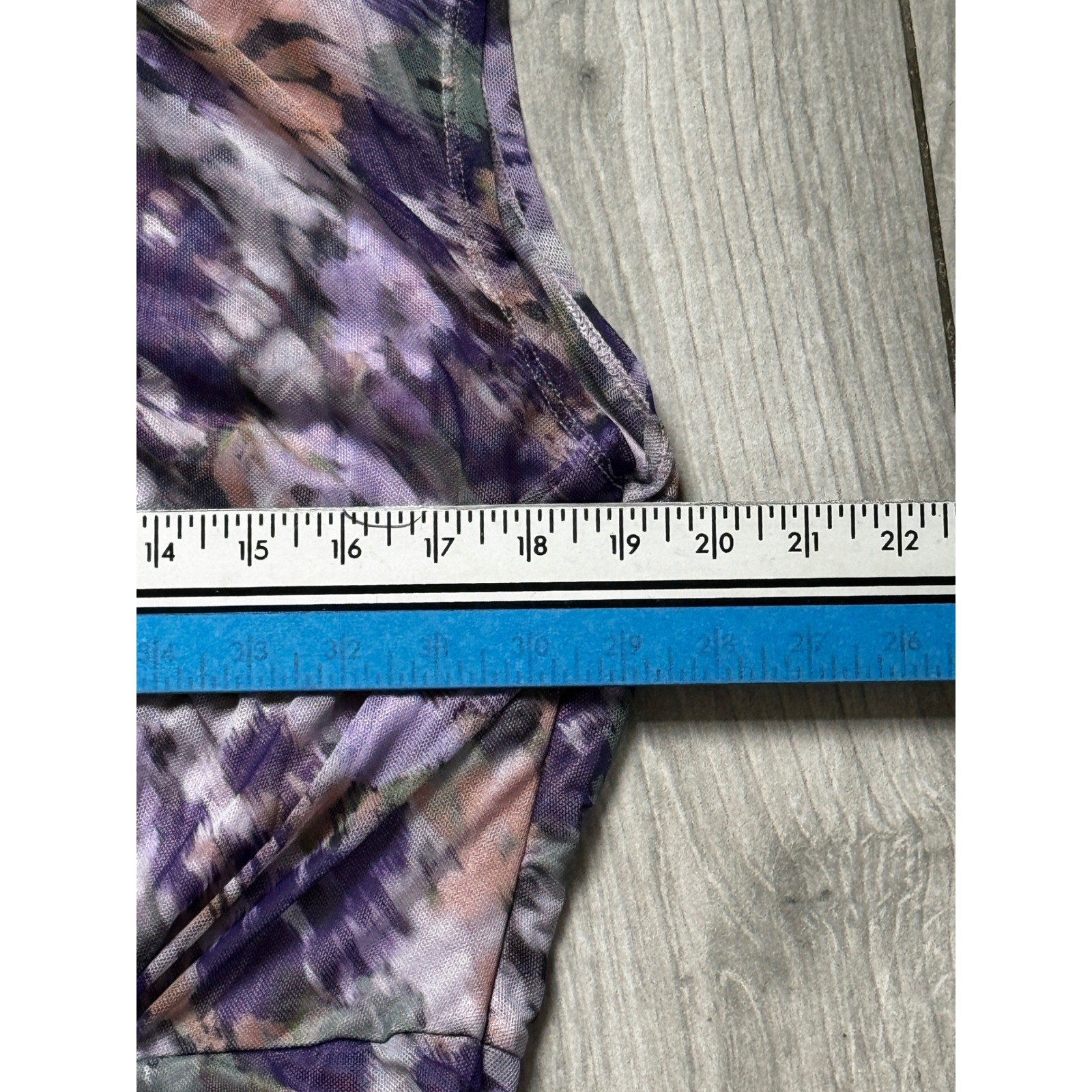 Chicos Ruched Mesh Midi Dress Purple Floral Sleeveless Mock Neck Size 2 L 12/14