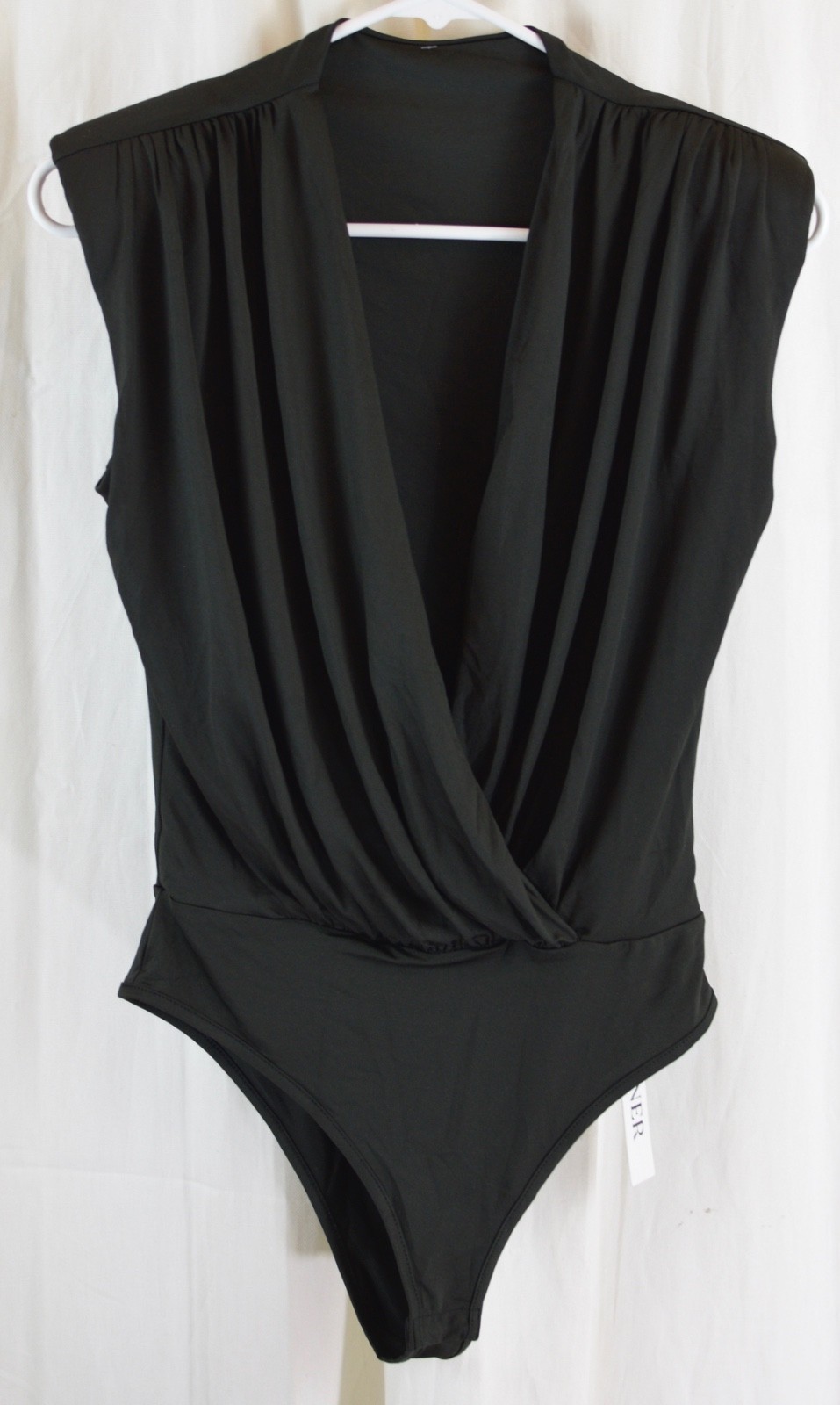 LYANER Women’s Wraped V Neck Ruched Sleeveless Tank Bodysuit Top Black Size S