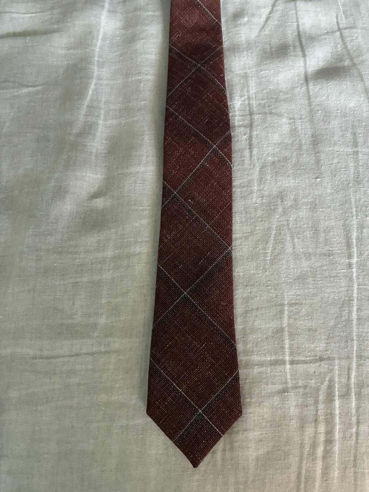 The Tie Bar Rust Windowpane Hopsack Wool Silk Linen Slim Tie Vitale Barberis VBC