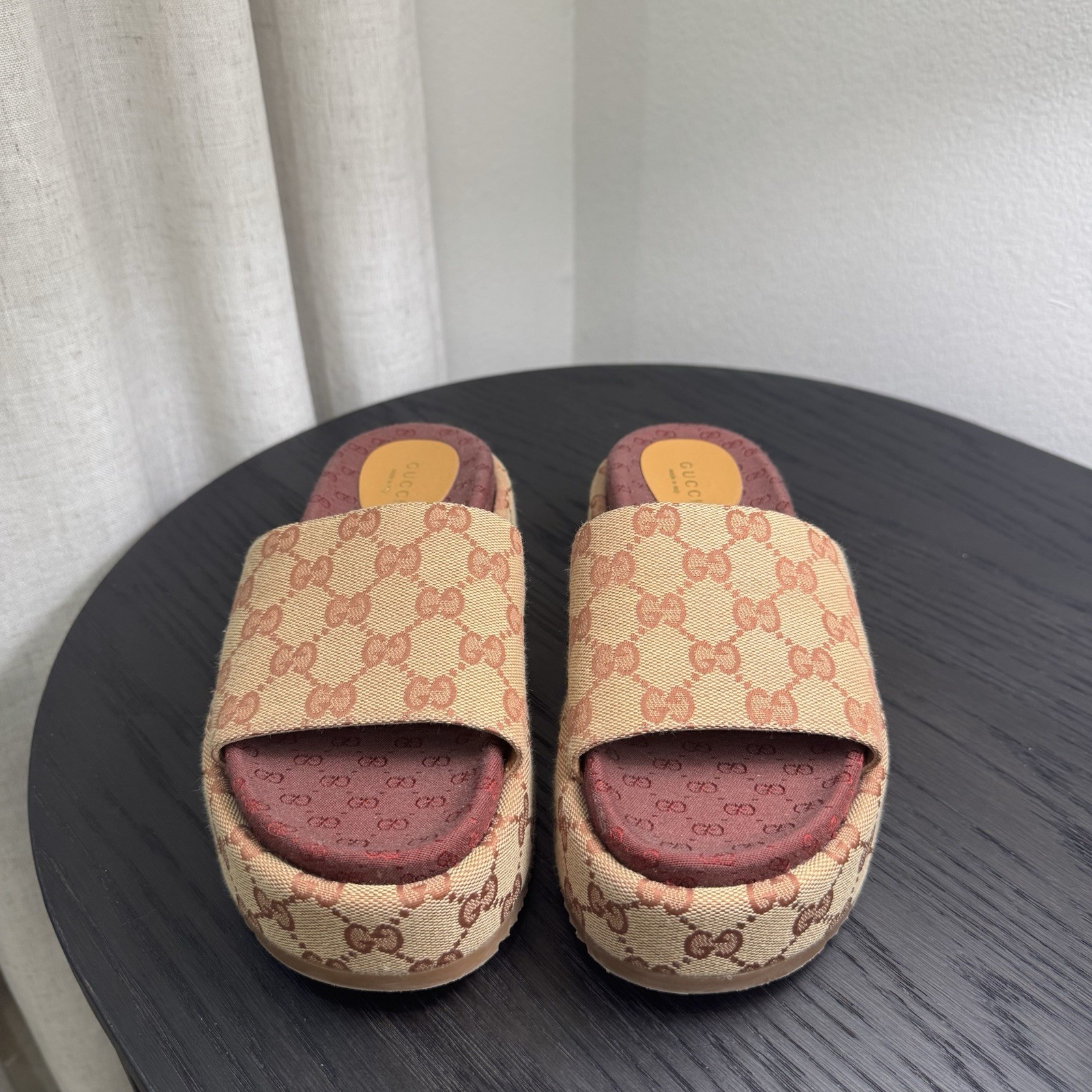 Gucci Angelina Platform Sandals GG Canvas Brown 36.5