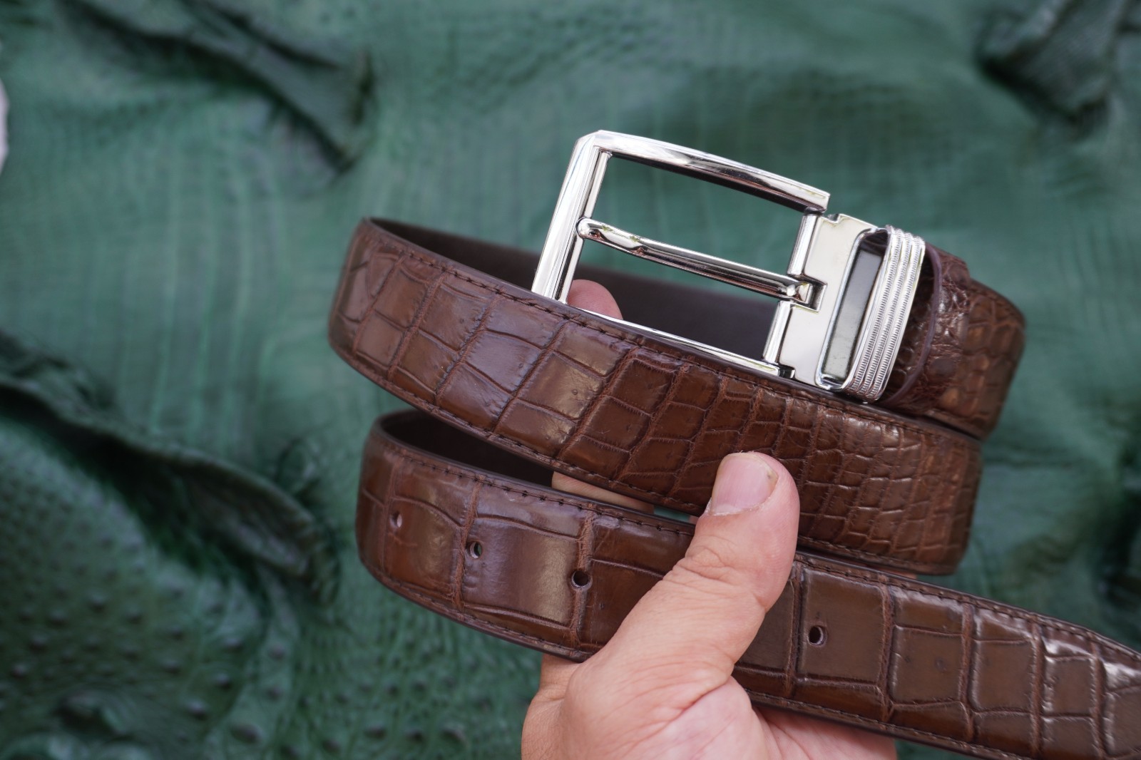 Brown Genuine CROCODILE Belly LEATHER Skin Men’s Belt W 1.3 inch #Y25