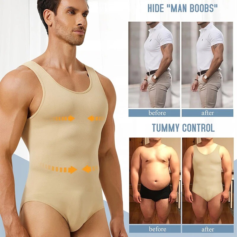 Men Shapewear Tummy Control Full Body Shaper Compression Slimming Bodysuit Shirt