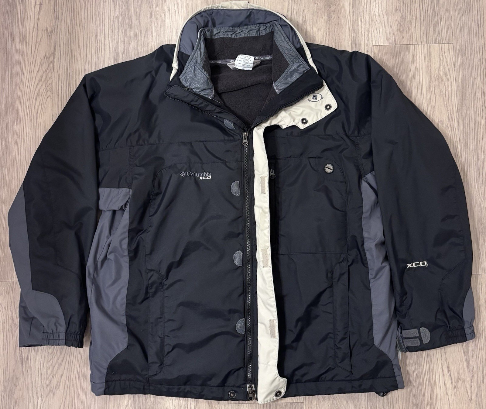 Columbia Jacket Mens L Black Full Zip 2in1 Shell With Detachable Liner