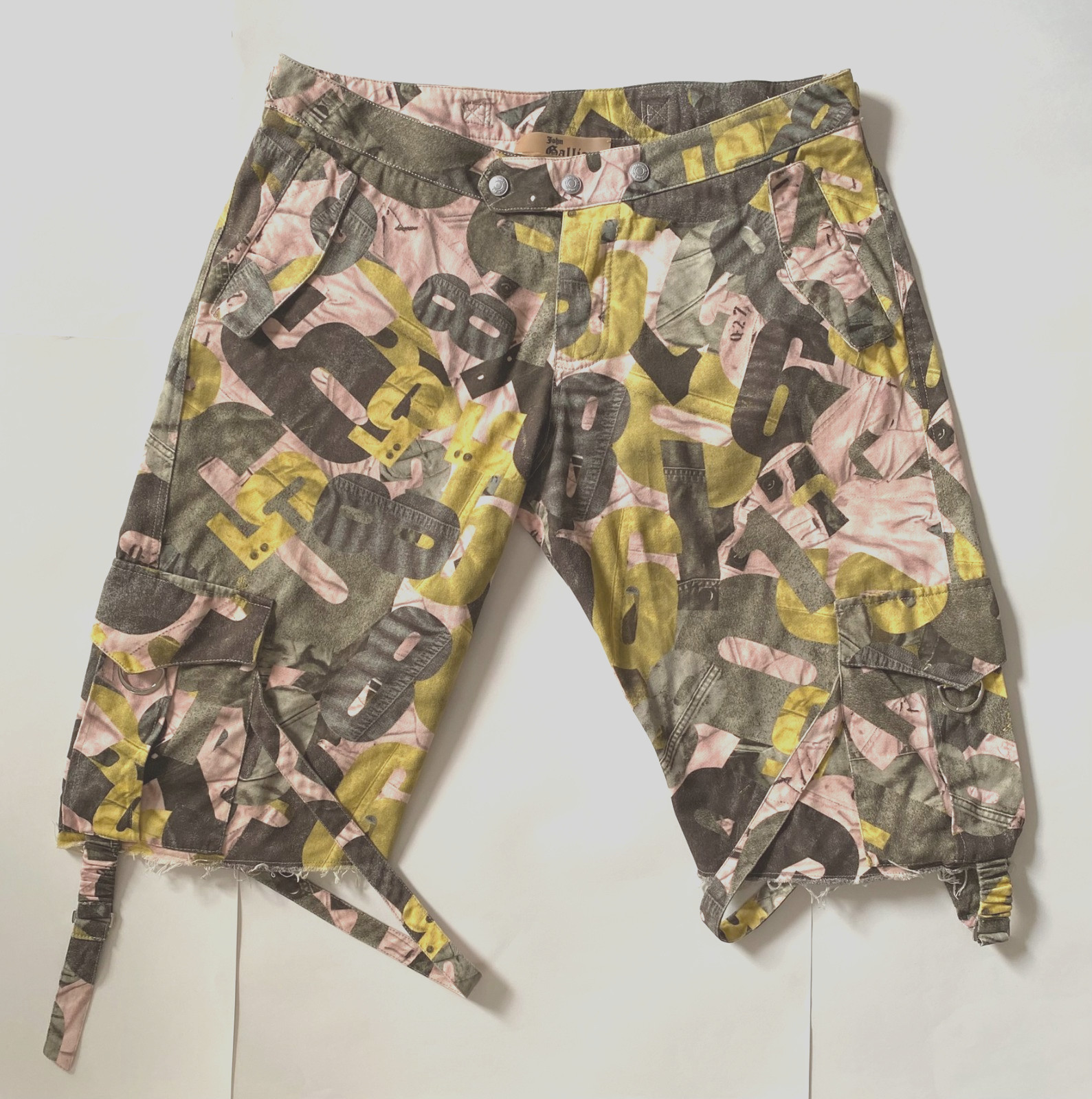John Galliano Early 2000s Cargo Shorts IT52 US36 D-Rings Garter Straps Italy
