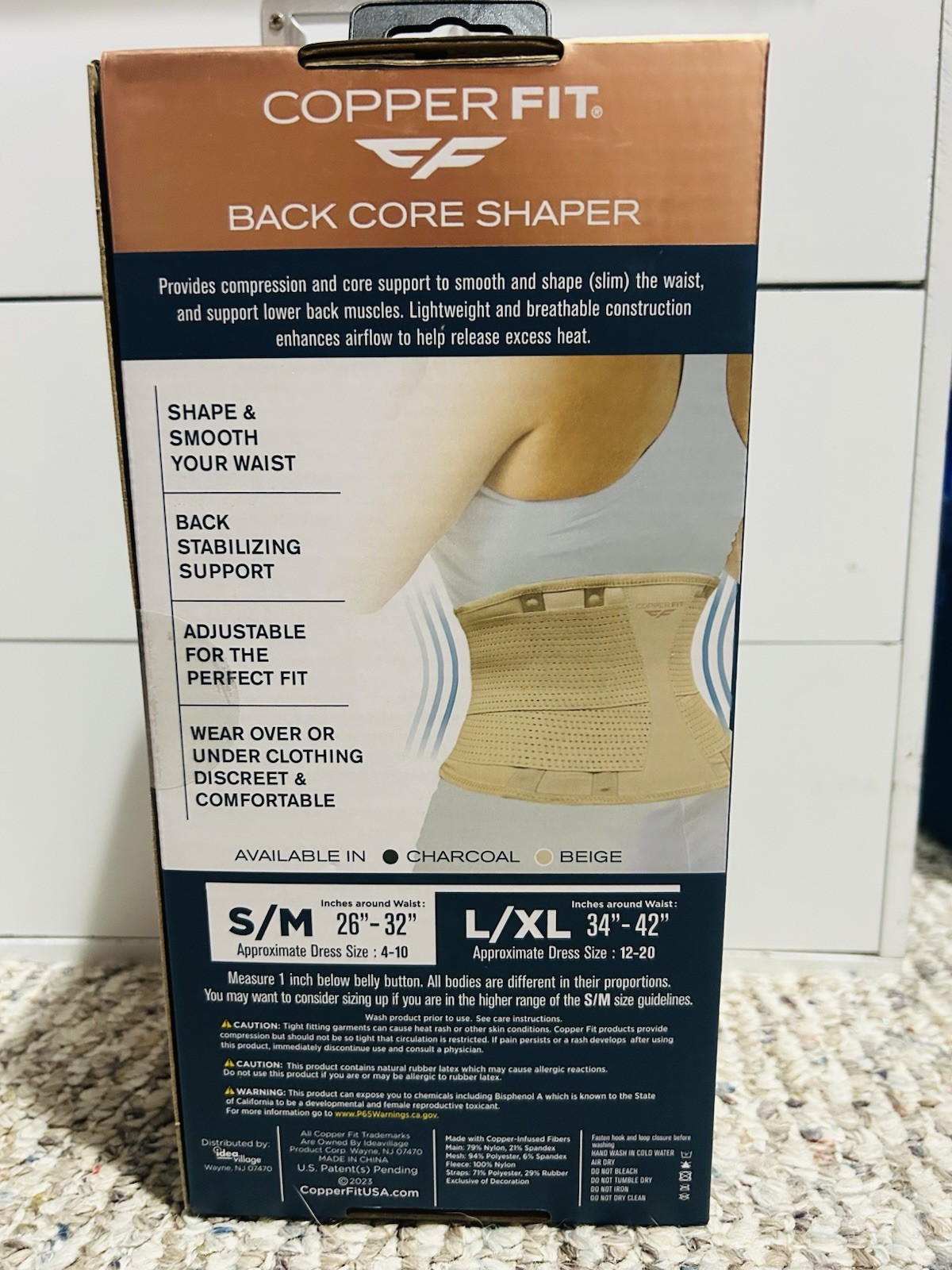 NEW*Copper Fit Core Shaper, Support Back/Shape Waist, Copper Infused, S/M,26-32”