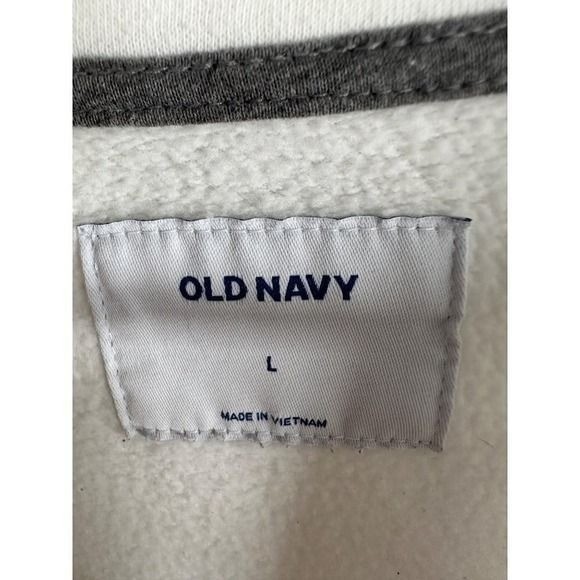 Old Navy Mens Quarter Zip Sweatshirt White Red Logo Fleece Pullover Large
