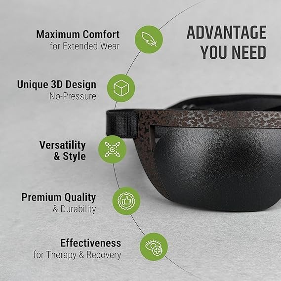 Black Premium Handmade Leather Eye Patch with Soft Foam Padding, Slim Adult Eye