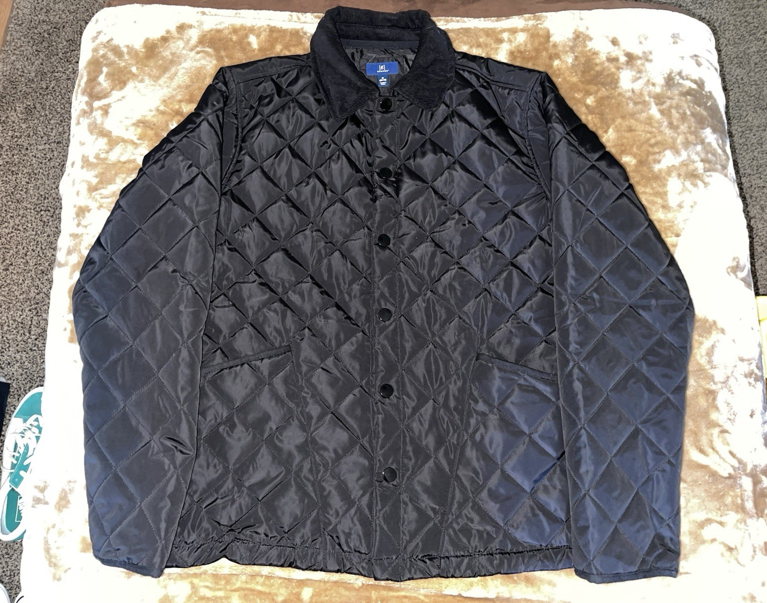 George Men’s Black Quilted Button-Front Jacket Point Collar XL (44 in)