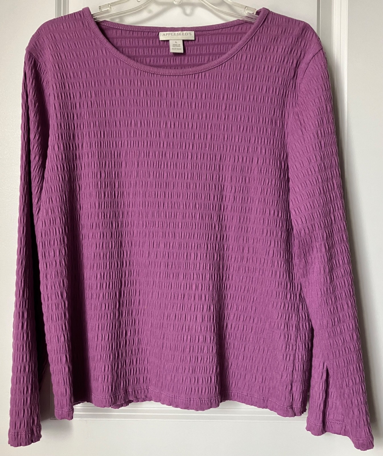 Appleseed’s Lng Sleeve Lt Purple Lavender Boat Neck Textured Crinkle Shirt Top L