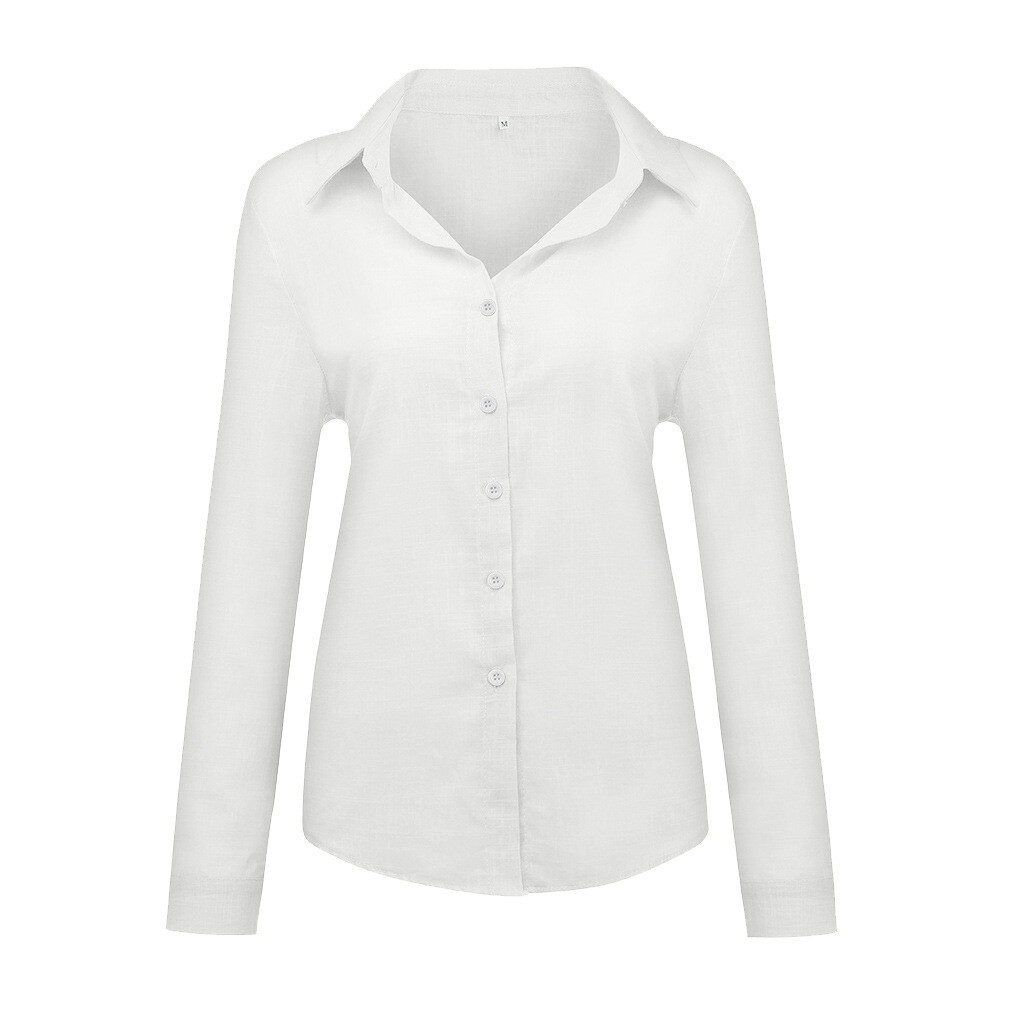Women’s Long Sleeve Cotton Linen Shirt Elegant Casual Button Down Blouse Tops