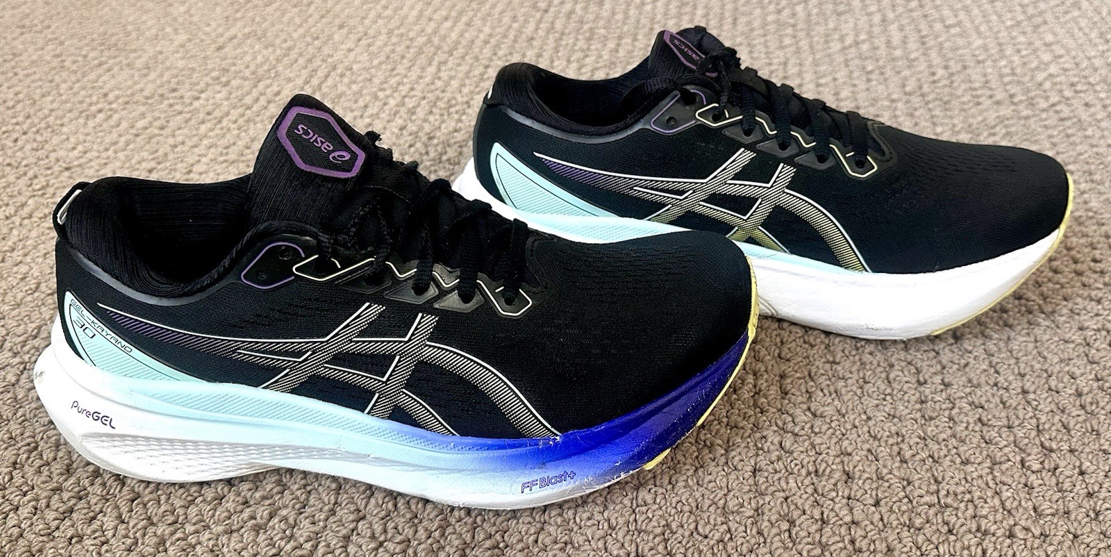 Asics Gel Kayano 30 Womens Size 9 Black Blue Running Shoes Sneakers 1012B357