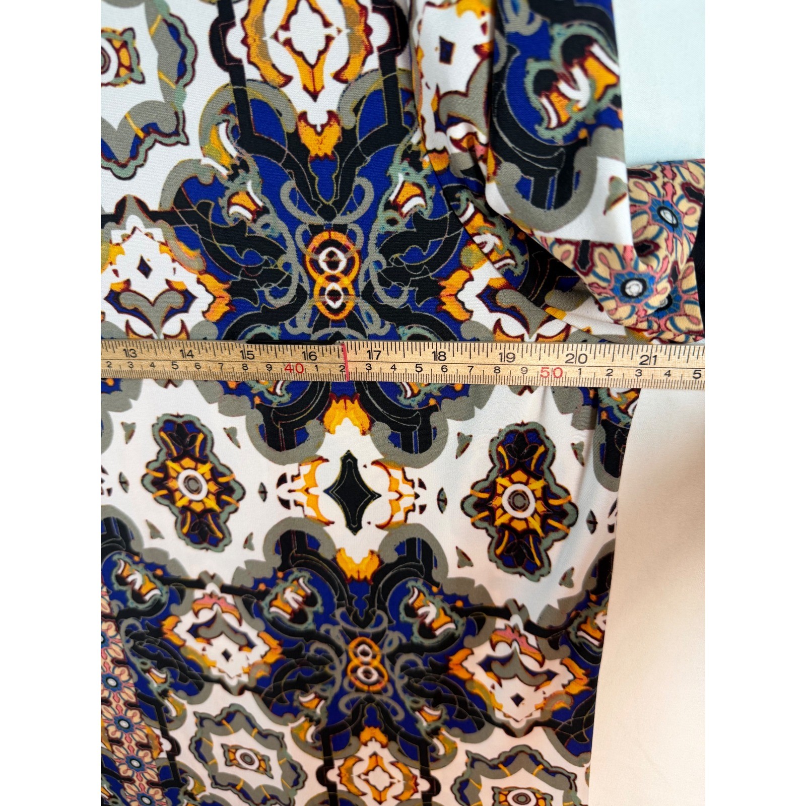 London Times Blue Orange Geometric Tile Print Shift Dress Sz 18 Jersey boho