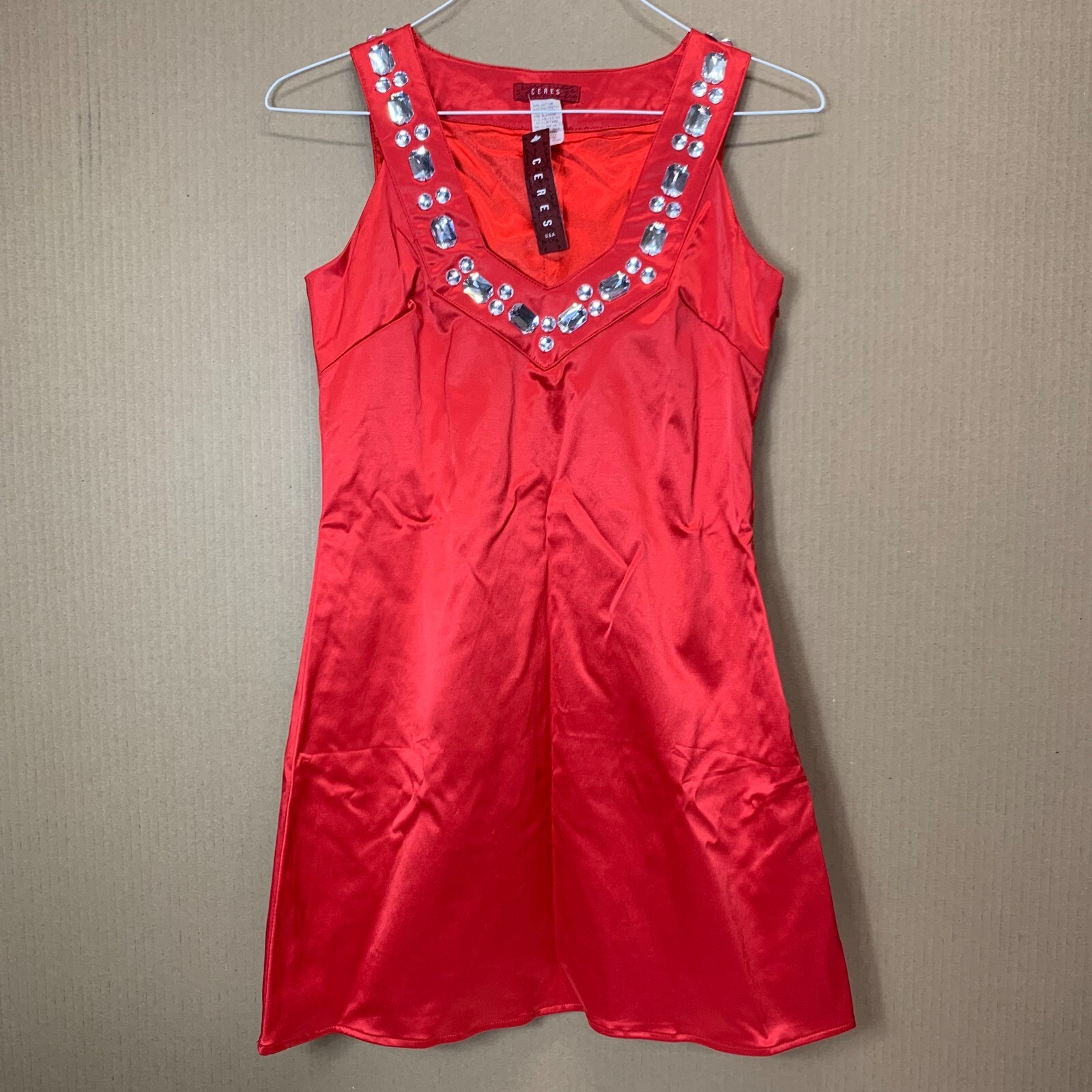 CERES Women’s Dress w/ Beaded Neckline ~ Red ~ Size S