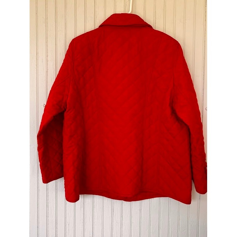 Chicos Red Quilted Jacket Womens Size 2 Large Button Front Diamond Coat Pocket