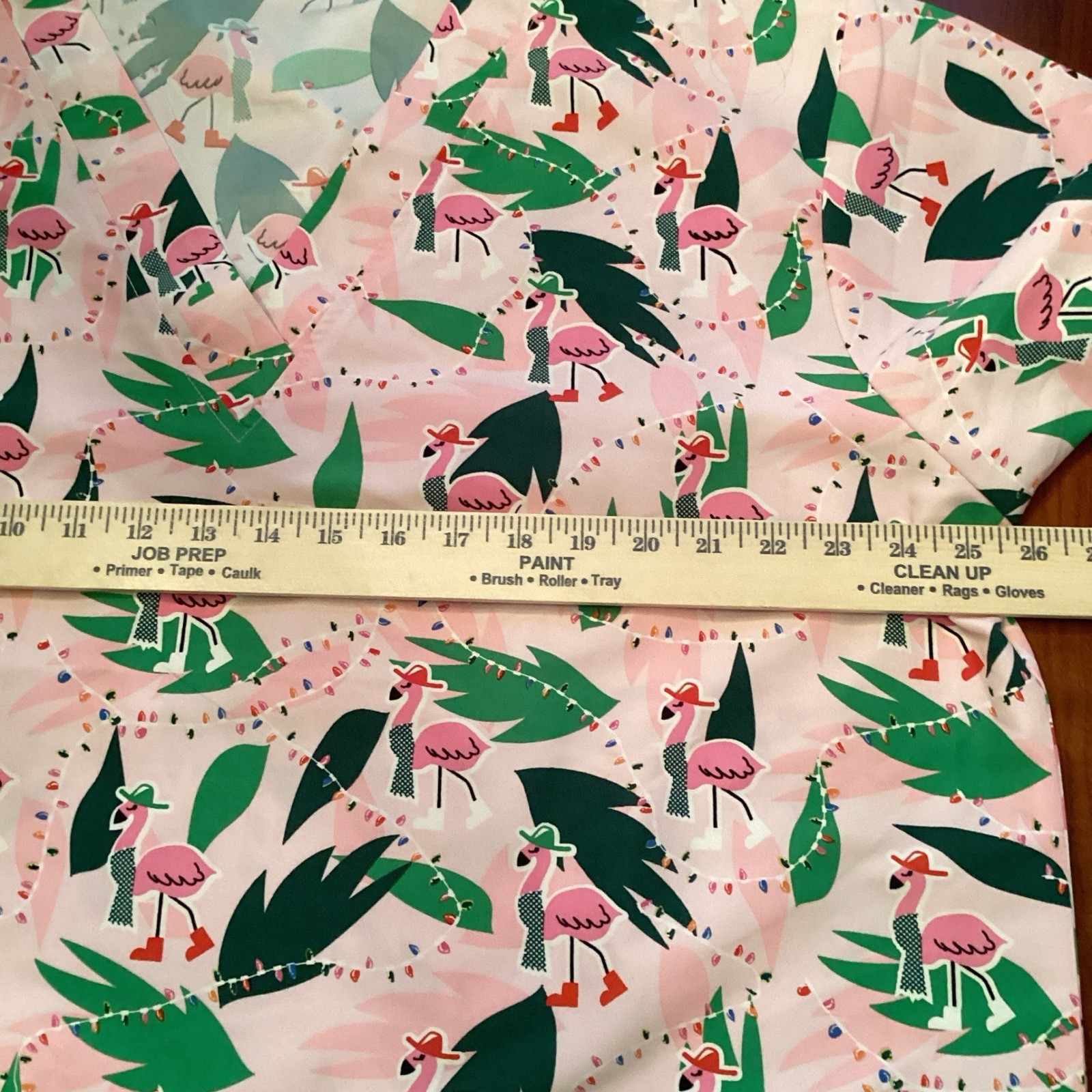 2x Scrub Top NWOT V Neck “Flamingos With Party Lights” 2 Front Pockets