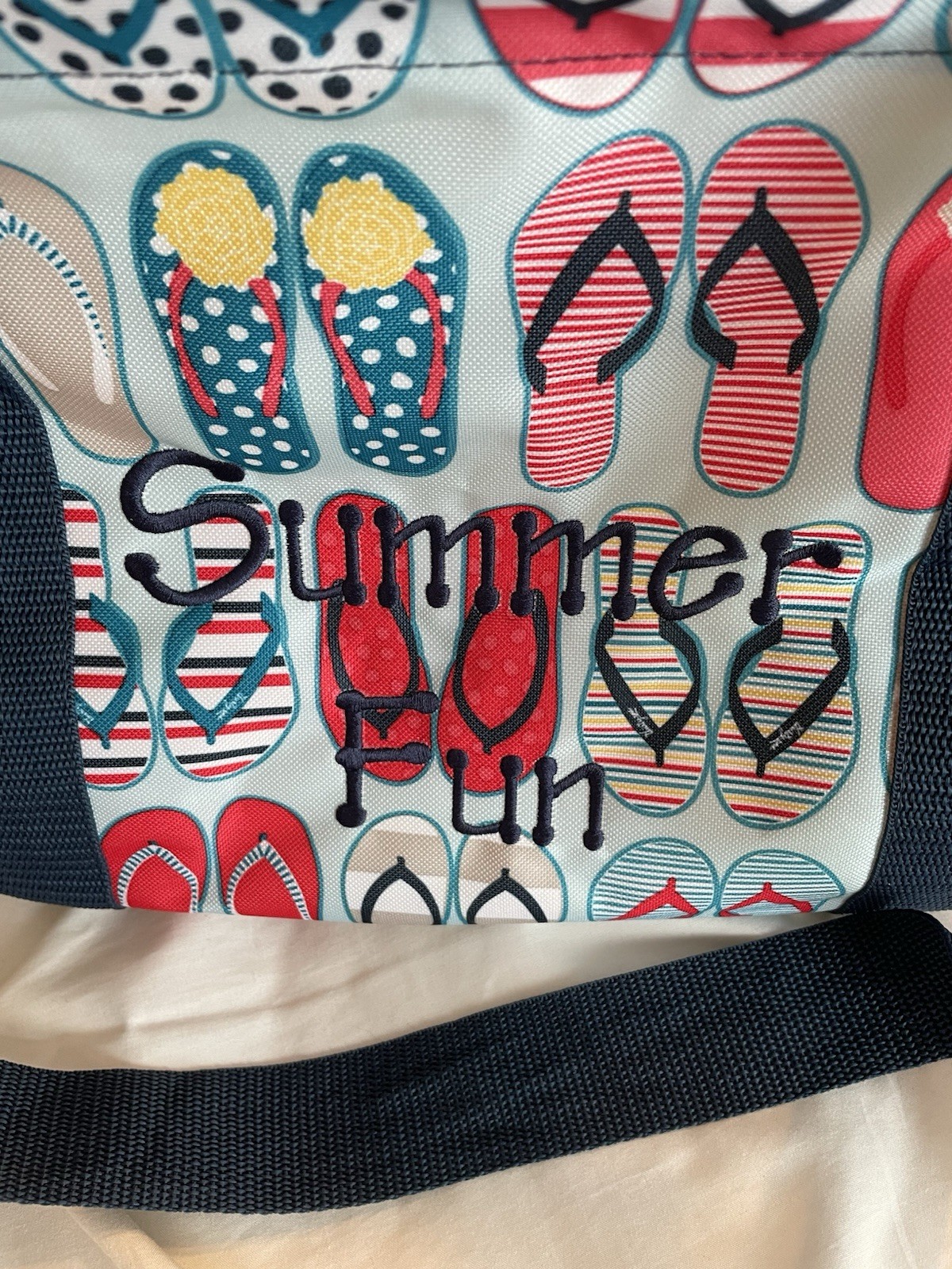THIRTY ONE Flip Flop Fun Large Utility Tote Bag Blue Collapsible 22″ x 10″ x 10″