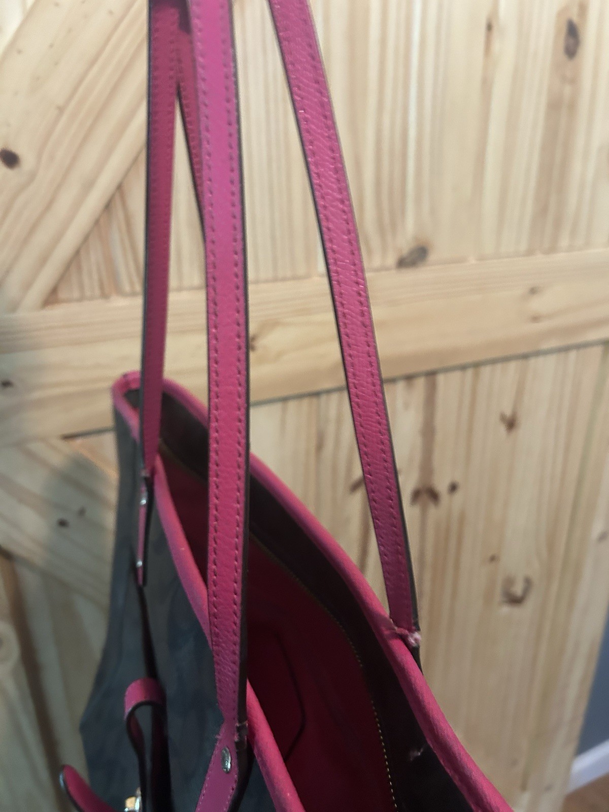 Coach Signature Ruby Tote Bag Brown Pink Zip Closure Silver Hardware Lined