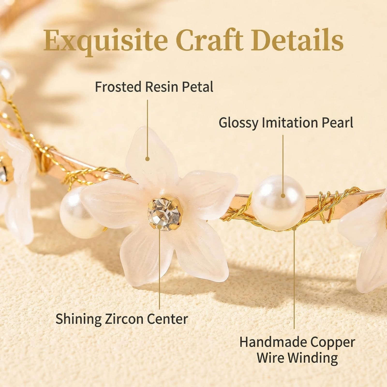 1 Piece 14cm Gold Pearl Flower Headband, Rhinestone Decor Floral Hair Hoop, E…