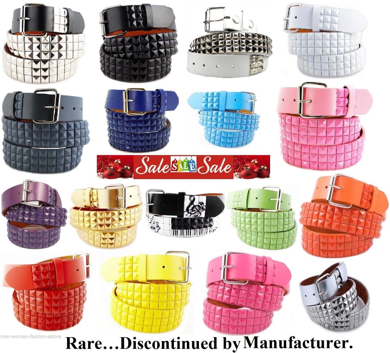 New 3Rows Metal Pyramid Studded Leather Belt Unisex Men Women Punk Rock Goth Emo
