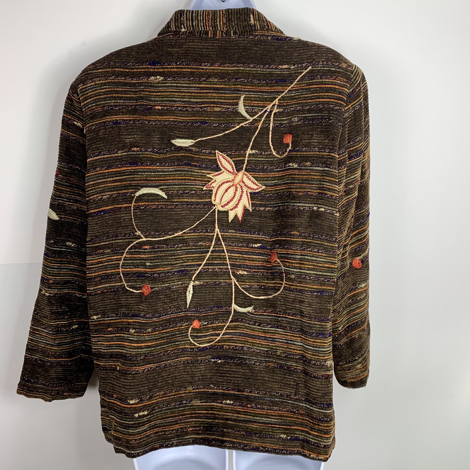 Indigo Moon Brown Floral Jacket Sz M 3/4 Sleeve Button Front Boho VINTAGE JN17