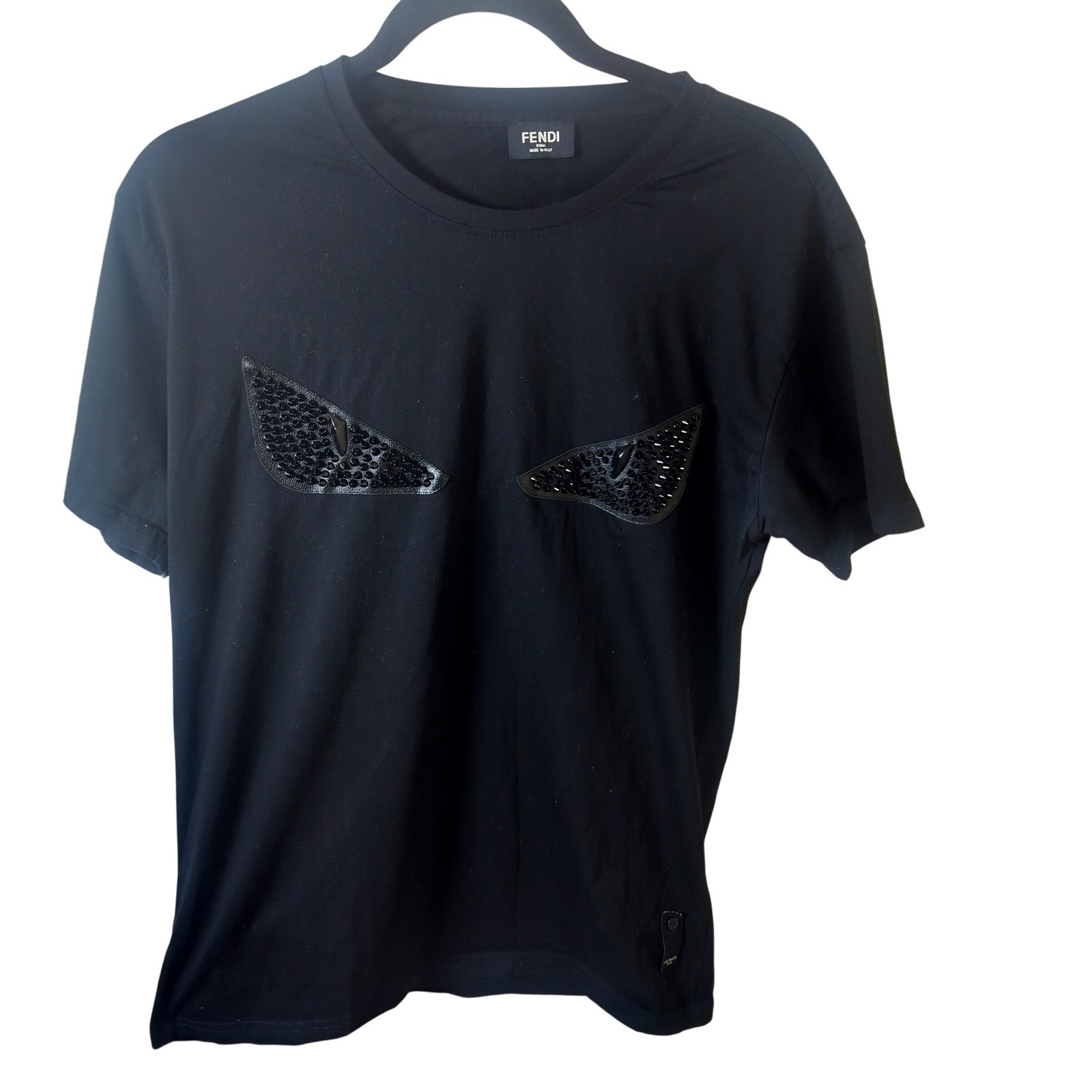 Fendi Roma Bag Bugs Monster Eyes Studded Black T-Shirt Women Made in Italy