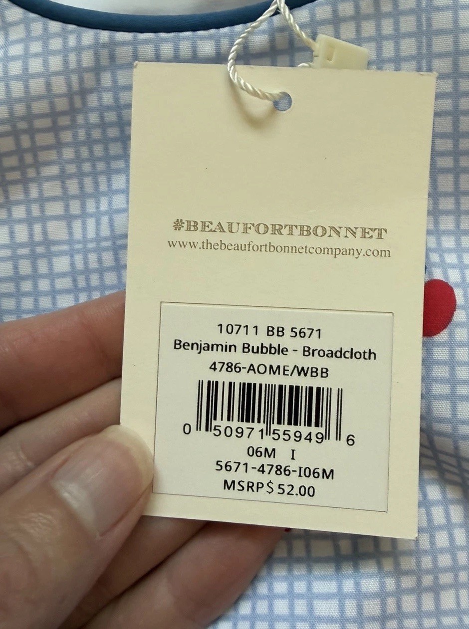 New! Beaufort Bonnet Company Preppy Blue Check Apple Benjamin Bubble Romper 0-6M