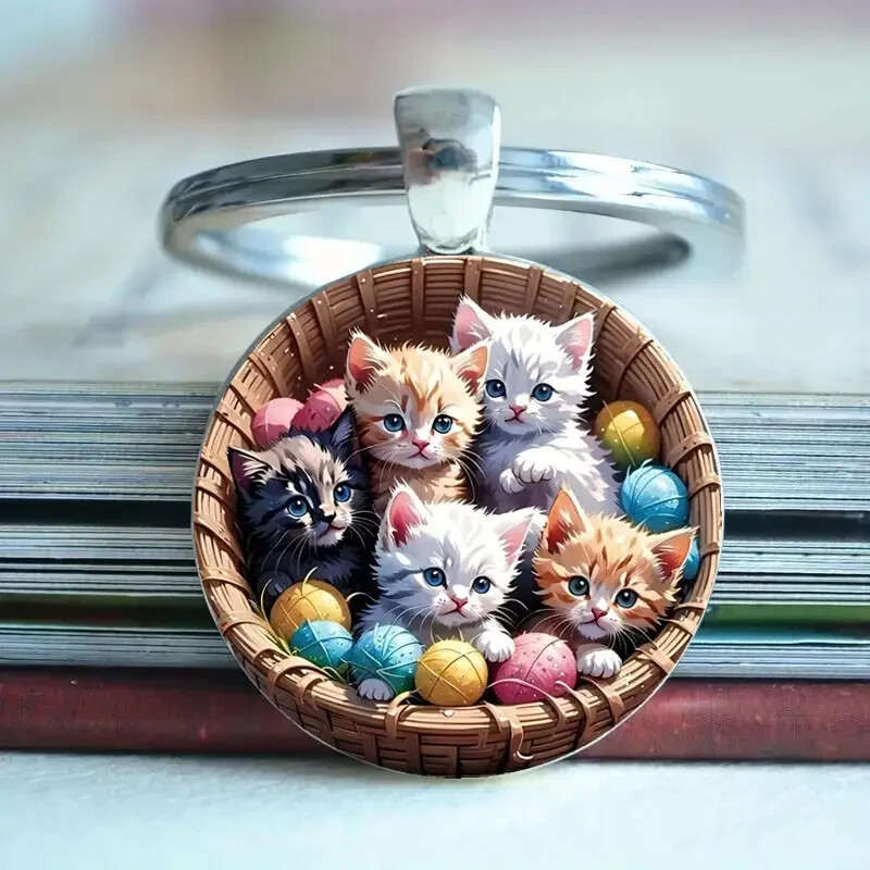 Cute Kitten Family Keychain Key Ring Purse Handbag Car Charm Backpack Bag Gift