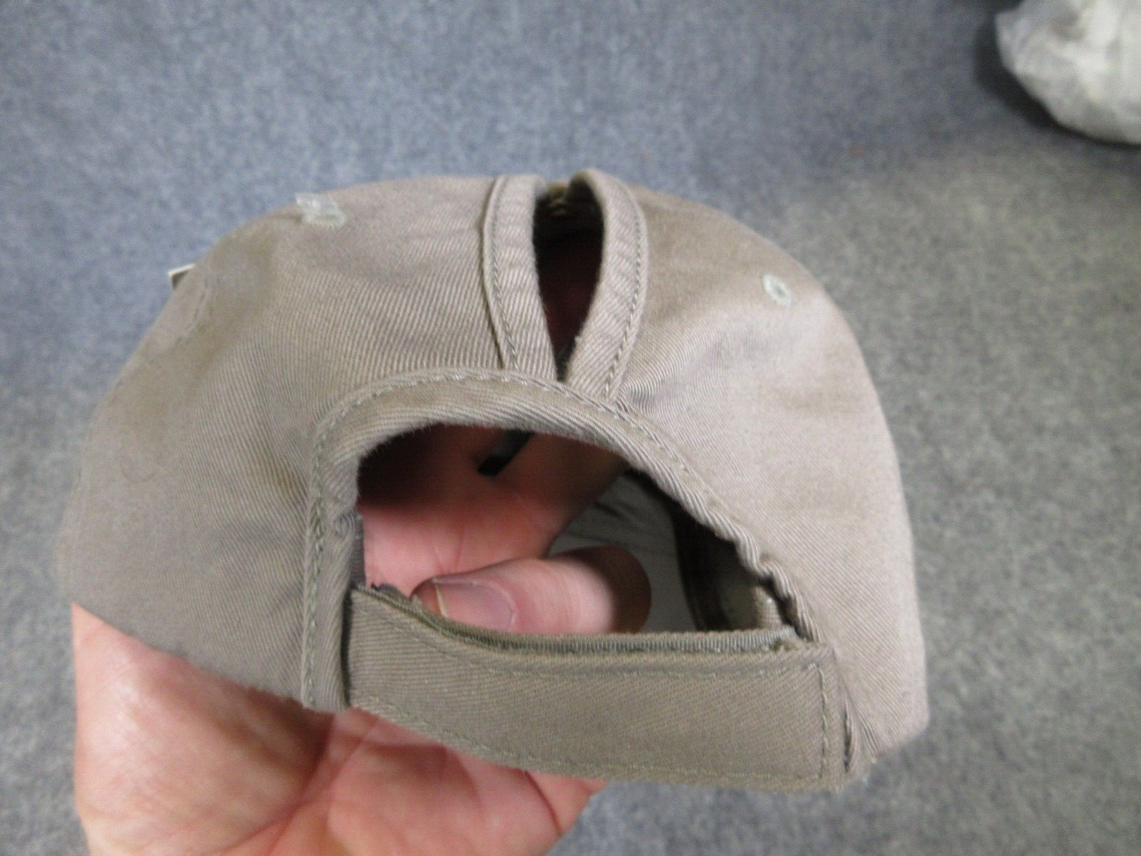 Kbethos Ponytail Hat Cap Hook And Loop Strap Back Gray Distressed Womens NEW NWT