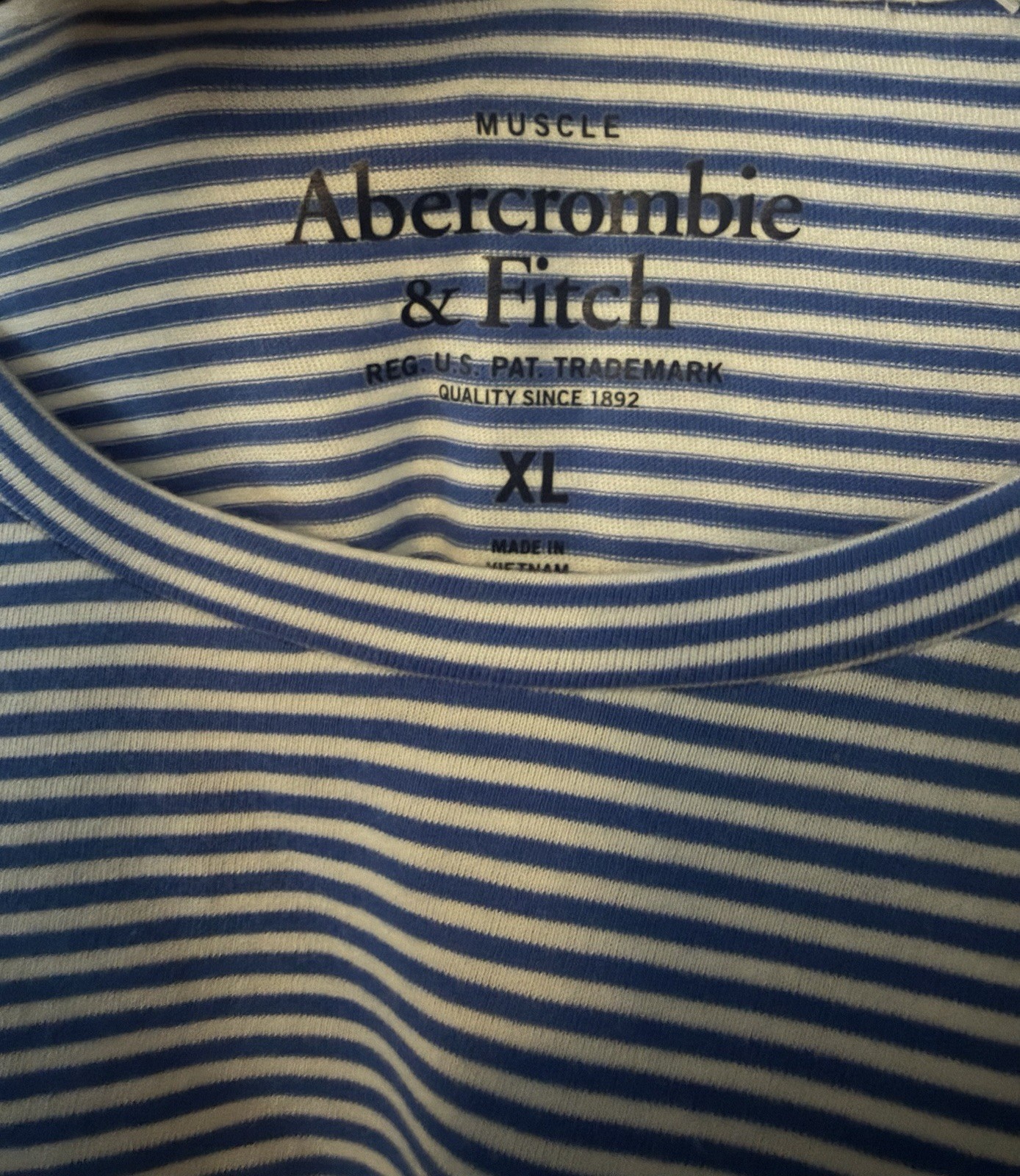 NWT Abercrombie & Fitch Muscle Fit Blue White Striped Crew Neck Tee XL