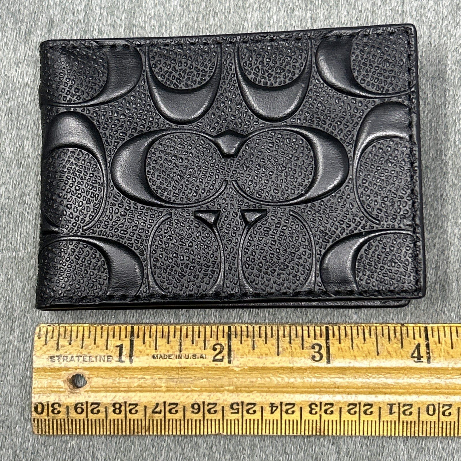 Coach Men’s Compact ID Credit Card Wallet Insert Replacement Black Logo Embossed