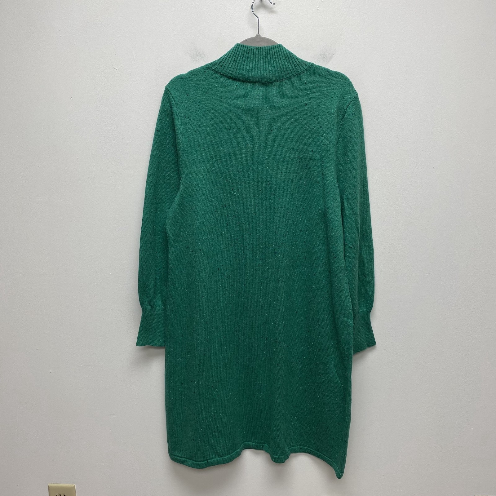 Talbots Mockneck Sweater Dress Green Blue Confetti Shaker Stitch Button Shift XL