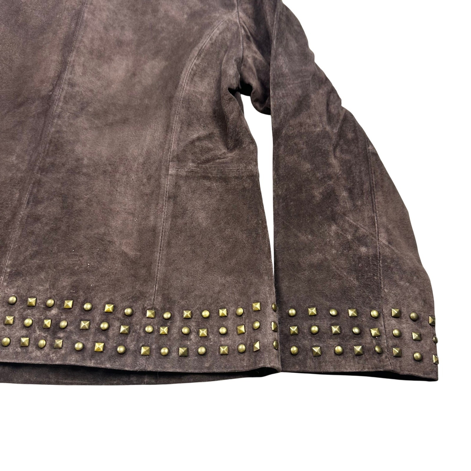 Brown Genuine Suede Studded Jacket Petite Small Statement Jacket