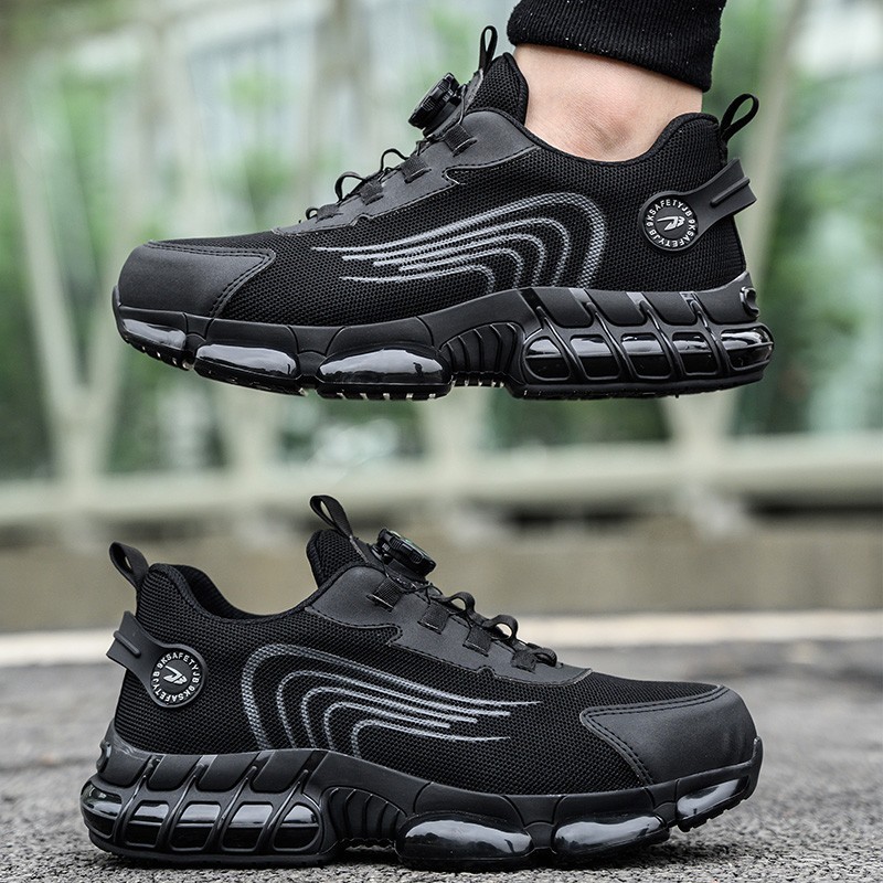 Men Safety Toe Work Shoes Rotating Buckle Breathable Non-Slip Steel Toe Sneakers