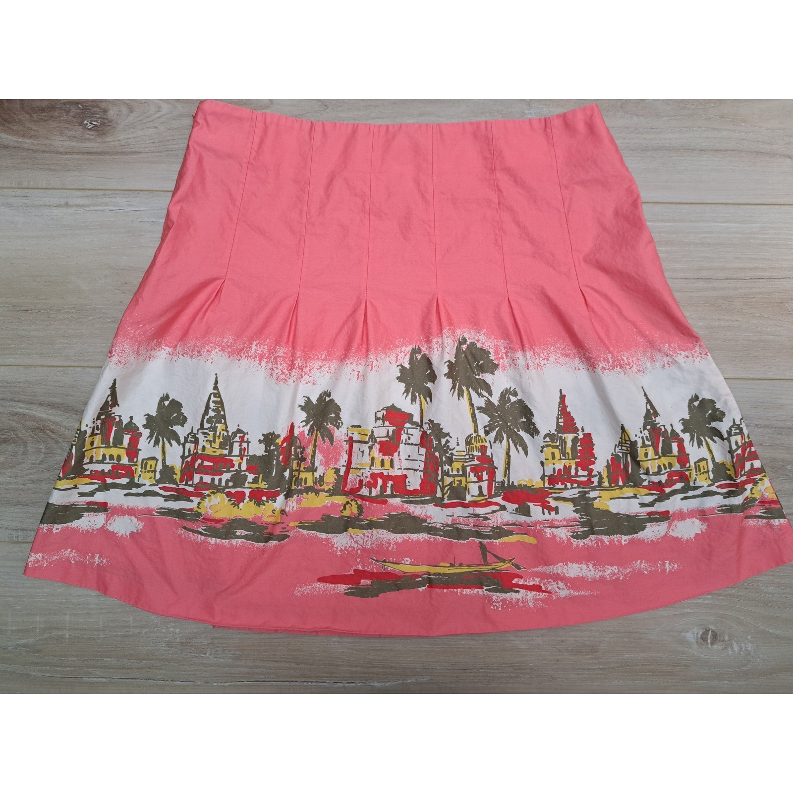 Old Navy Pink Tropical Border Print A-Line Skirt Just Below Waist Size 10 Y2K