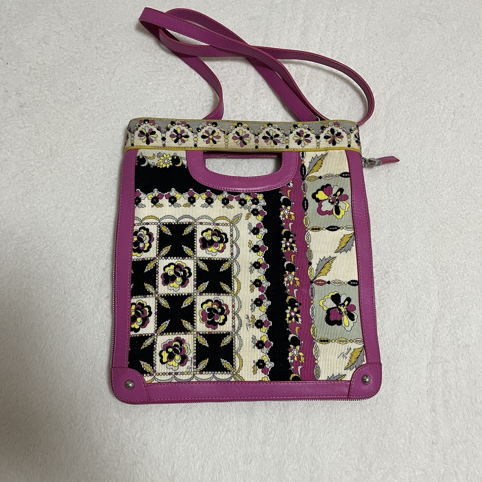 ⁠EMILIO PUCCI Corduroy Floral Mini Shoulder Bag Pink 2WAY Tote Auth Fine Pattern