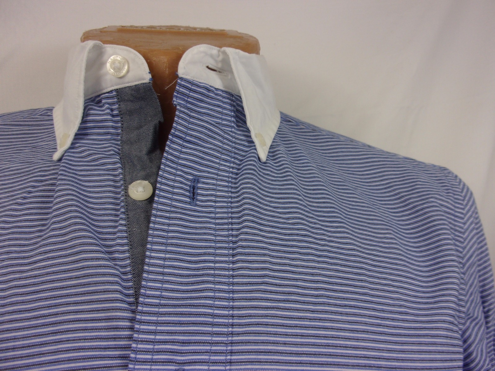 Nautica Slim Fit Long Sleeve Horizontal Strip Button Down Shirt Blue S/XL 553H