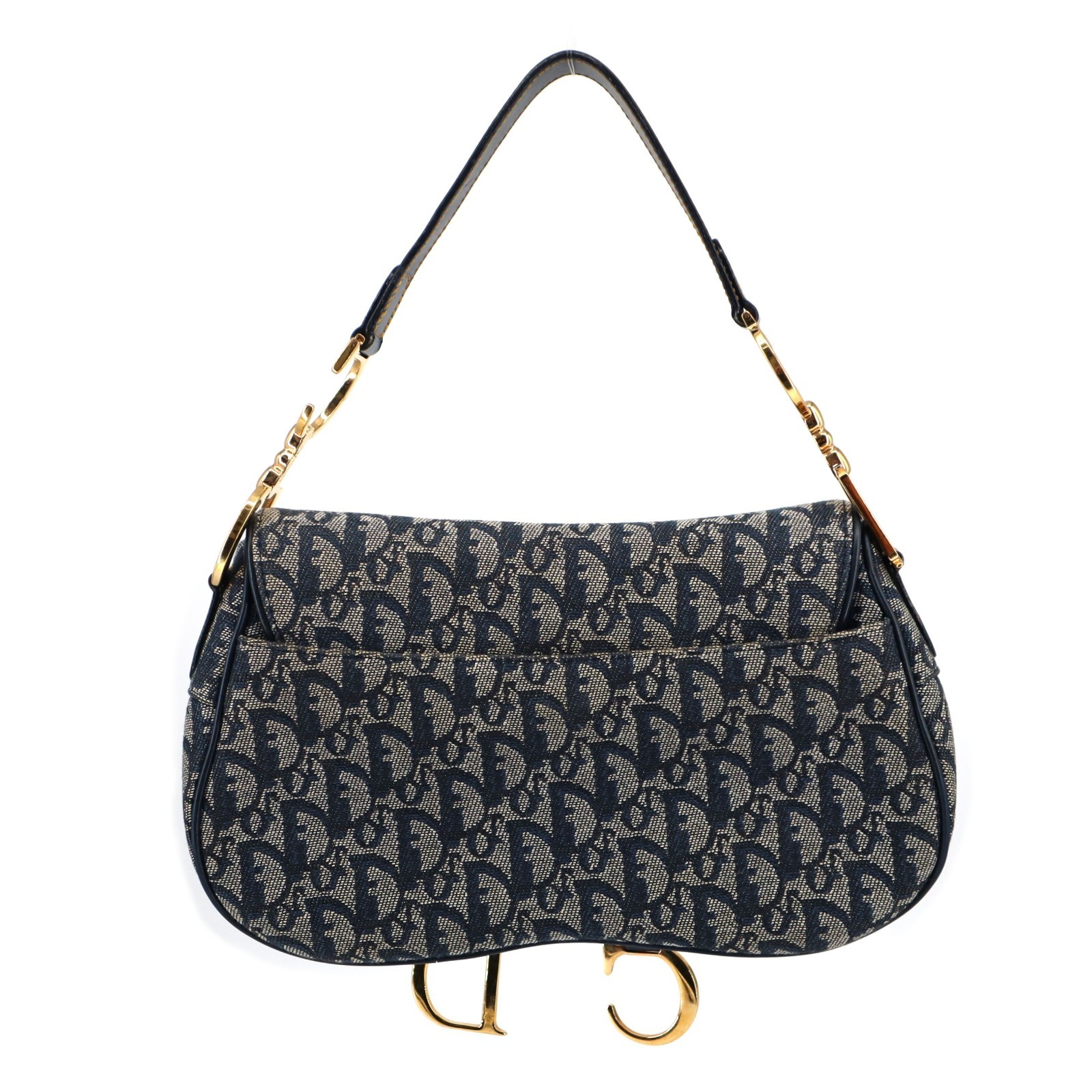 [Pre-owned] Christian Dior Trotter Double Saddle Bag Canvas Navy