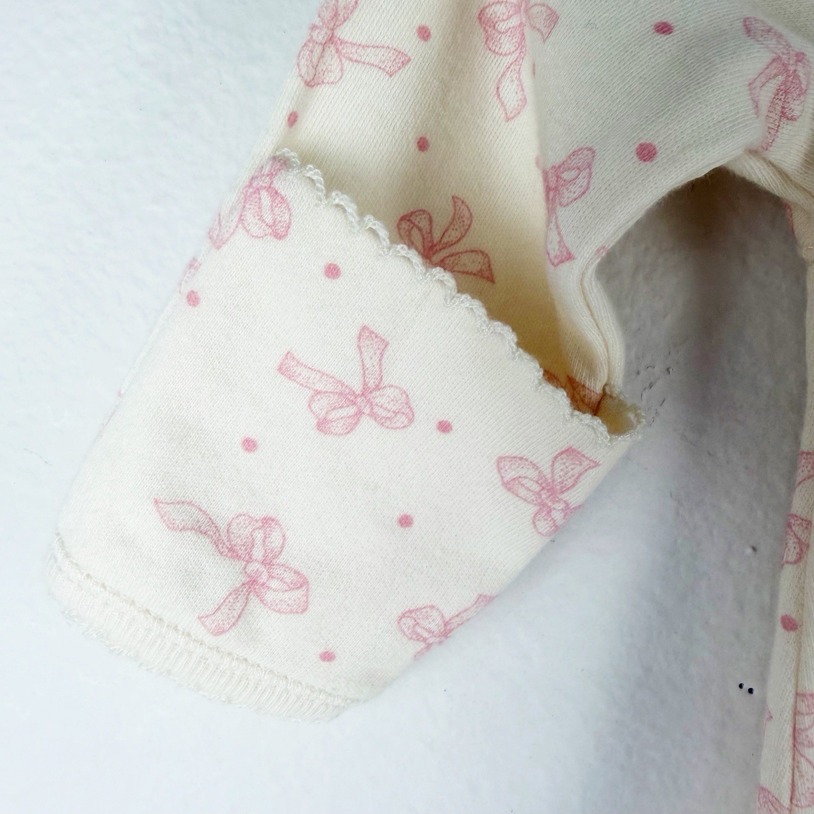Baby Gap Convertible Infant Gown Pink Bows Fold Over Cuffs 100% Cotton 0-3M NWT